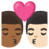 kiss, man, man, medium-dark skin tone, light skin tone